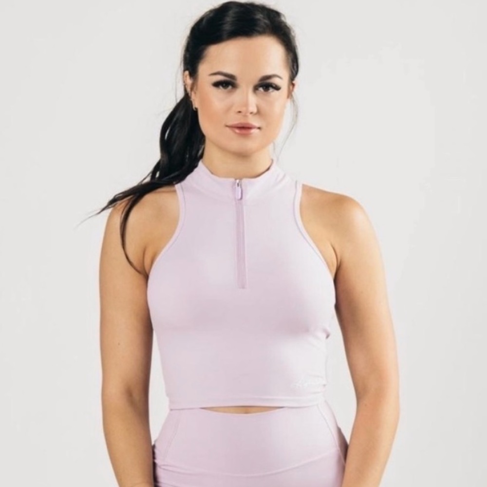 alphalete pulse zip tank - lilac - size medium